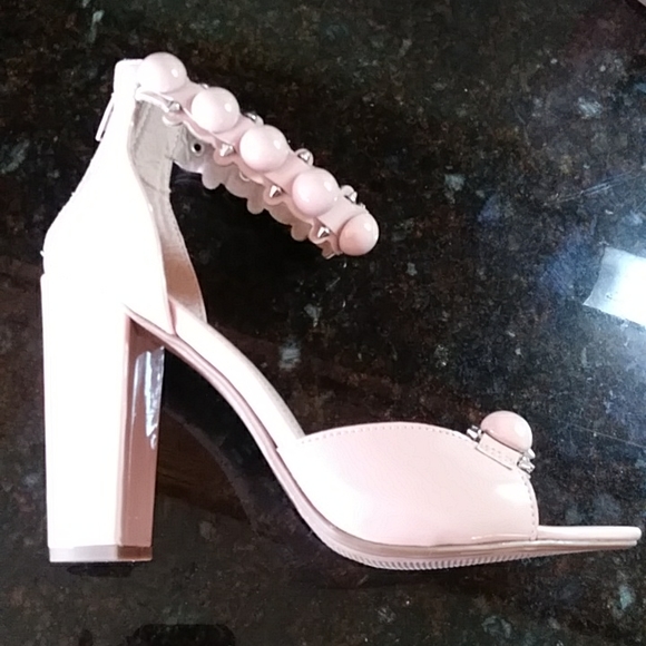 Charlotte Russe Y2k Studded Quecy Chunky Block Heels 10 Nude - Picture 8 of 16